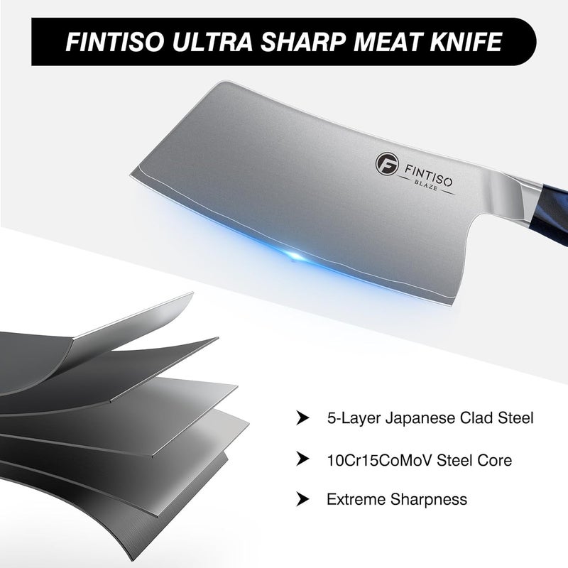 FINTISO Cleaver Knife 7 In, Kitchen Butcher Knife with G10 Ergonomic Handle, High Carbon Steel Vegetable Meat Cleaver, Heavy Duty Bone Chopper for Home and Restaurant - Image 4